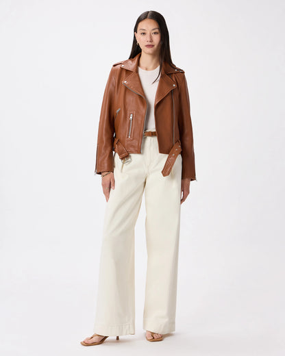 100% Leather Motorcycle Jacket - XS / Cognac