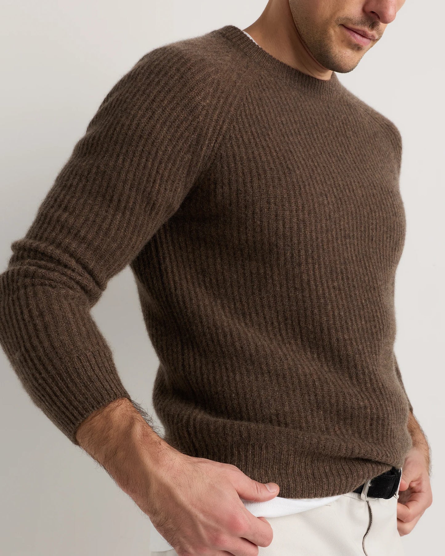 Mongolian Cashmere Fisherman Crewneck Sweater - S / Navy Marl