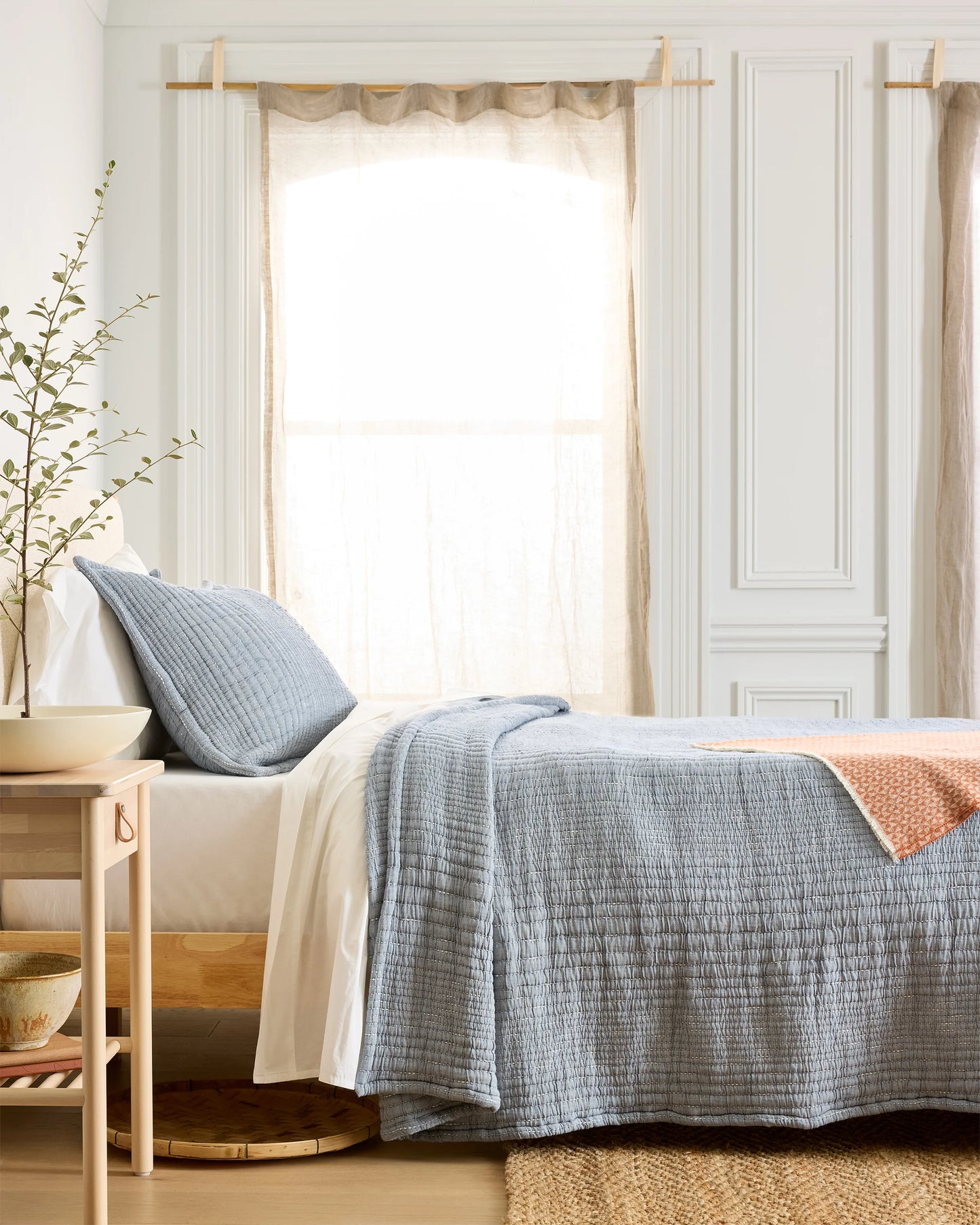 Organic Cotton Channel Stitch Coverlet - Twin / Coral Pink