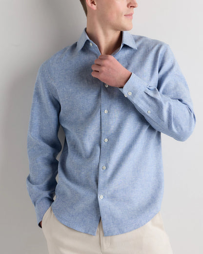 100% European Linen Wrinkle-Resistant Dress Shirt - S / Chambray Blue