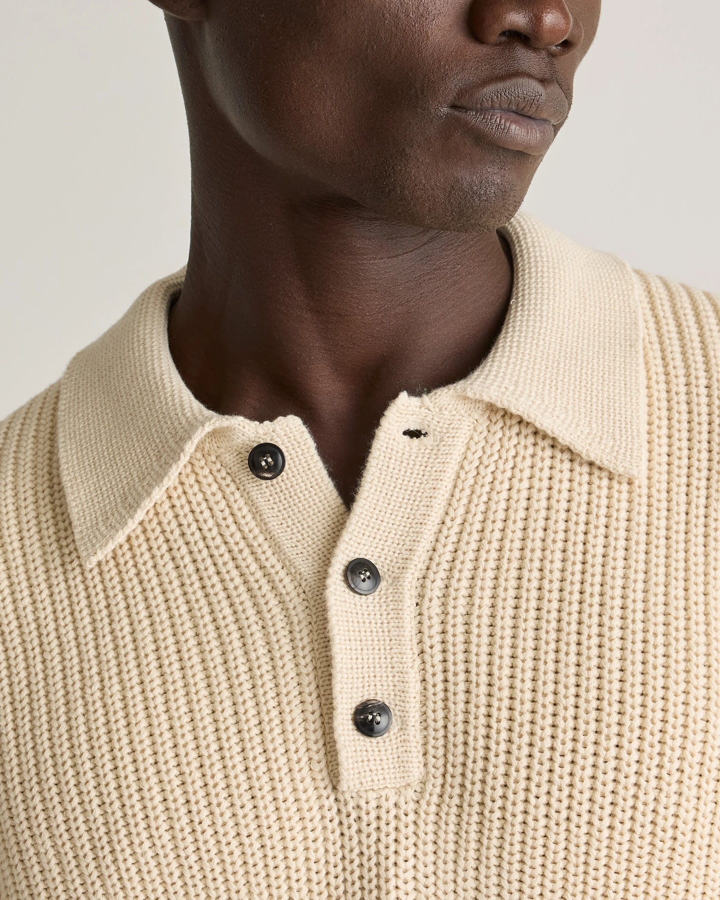 100% Organic Cotton Fisherman Polo Sweater - S / Alabaster