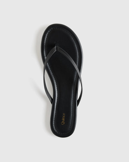 Italian Leather Flip Flops - 5 / Black