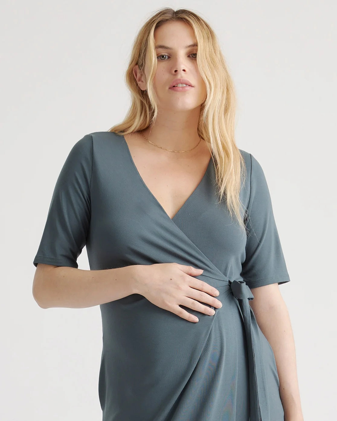 Tencel Jersey Maternity & Nursing Wrap Dress - XS / Dark Olive