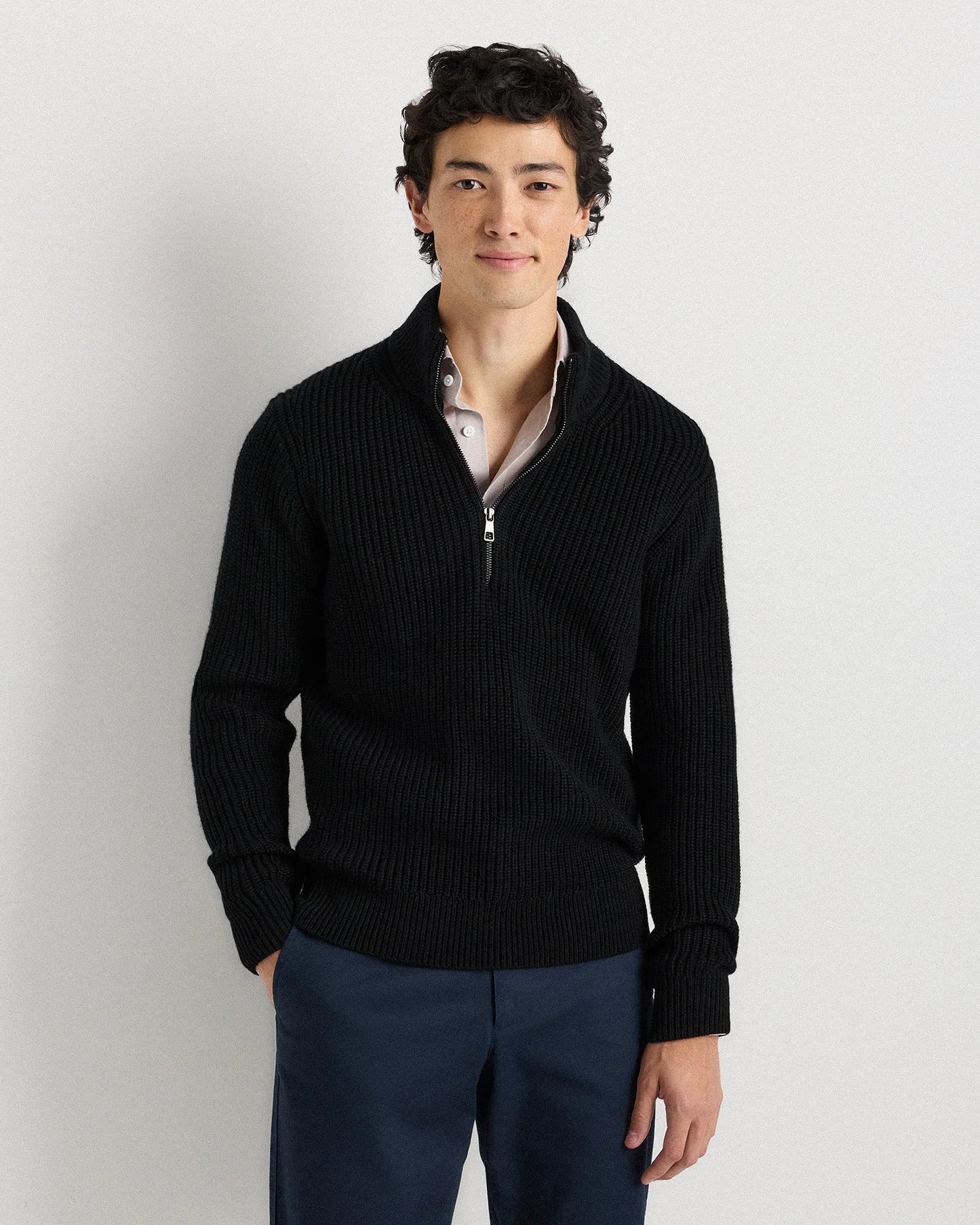 Australian Merino Wool Half Zip Sweater - S / Heather Bone