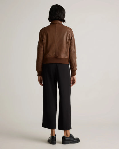 100% Washed Leather Bomber Jacket - XS / Black