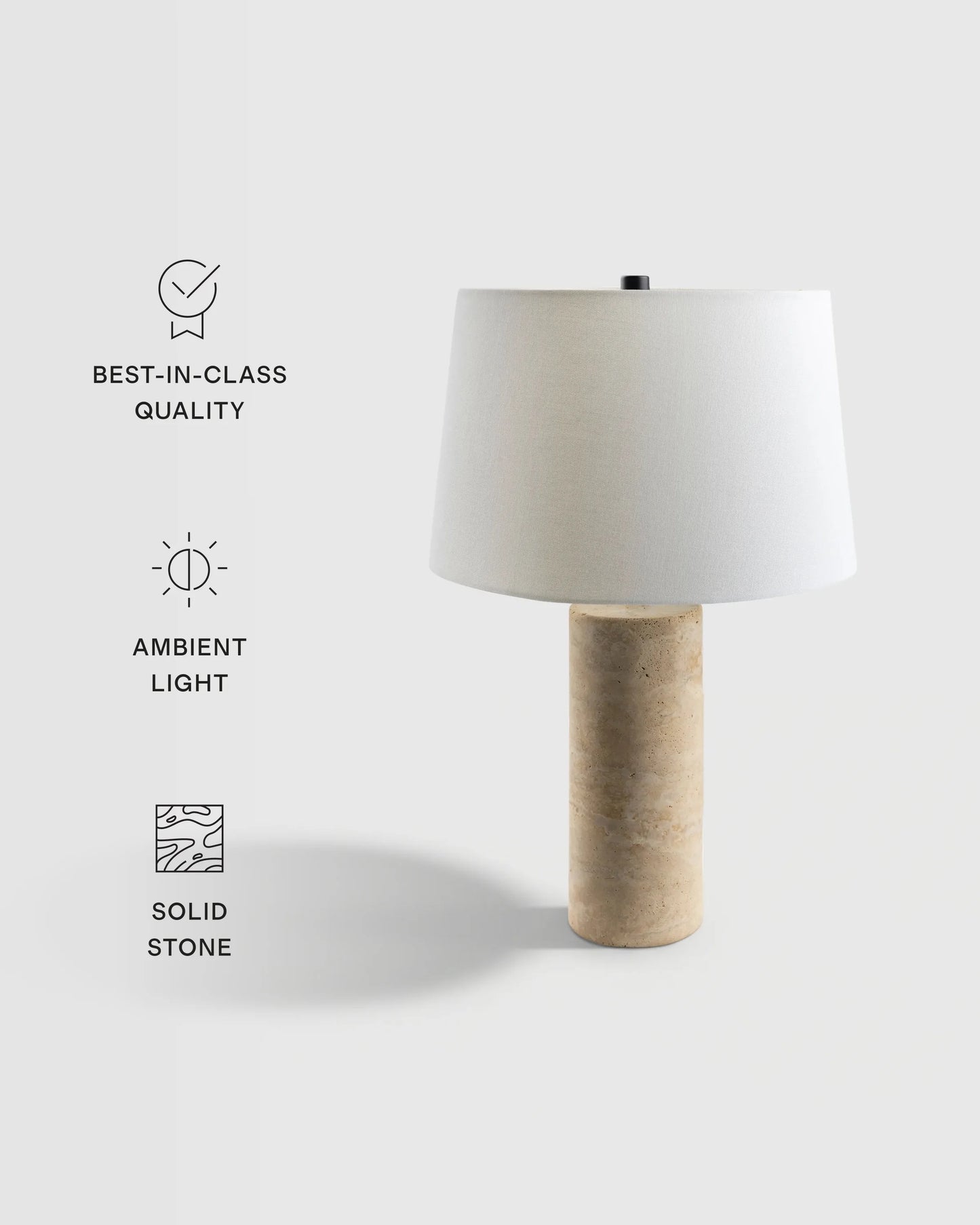 Travertine Table Lamp with Drum Shade - Column / Beige
