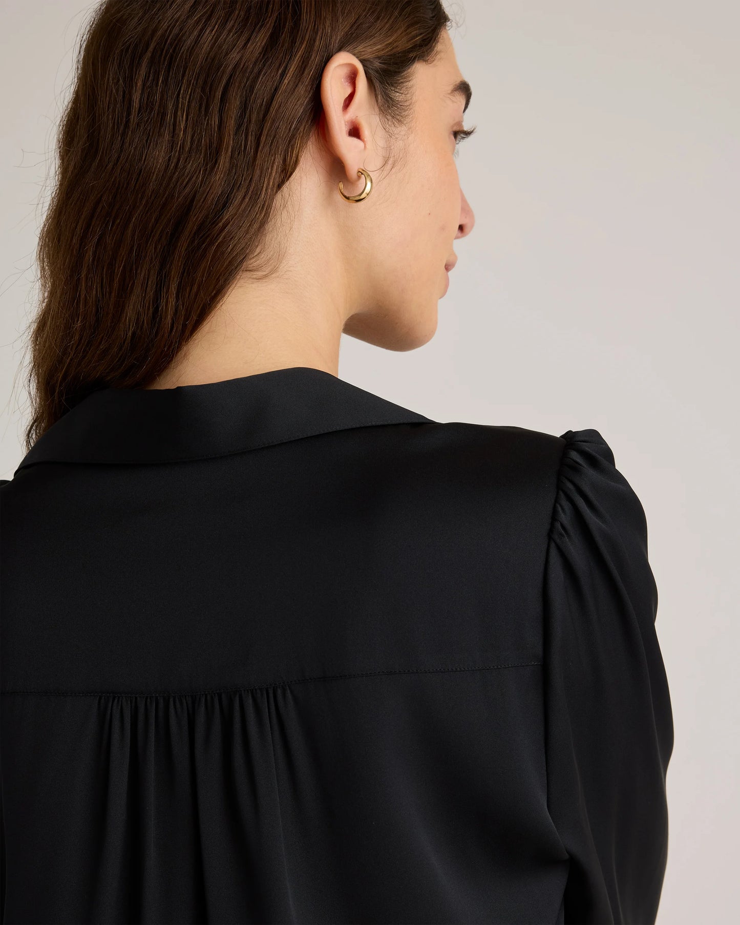 Washable Stretch Silk Split Neck Blouse - XS / Forest Green