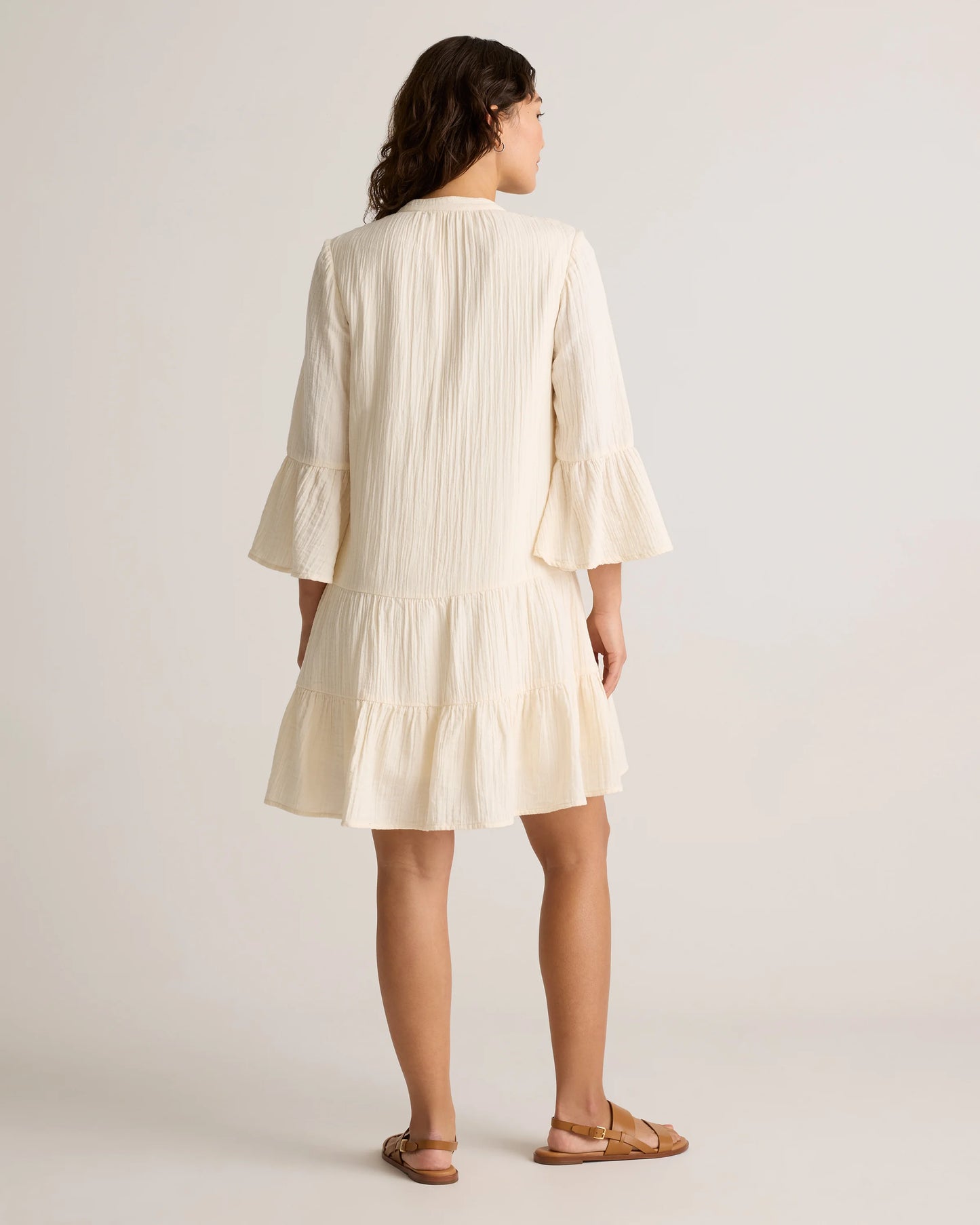 100% Organic Cotton Gauze Long Sleeve Tiered Mini Dress - XS / Amaranth Pink