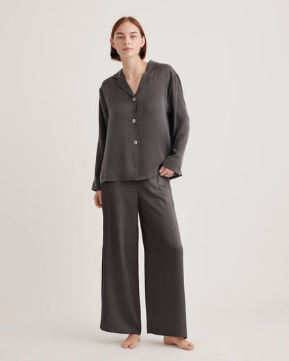 100% Washable Silk Pajama Long Sleeve Top - XS / Black