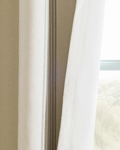 Coastal Stripe Linen Cotton True Blackout Curtain - Single Panel - 48x84 / Ivory/Fog