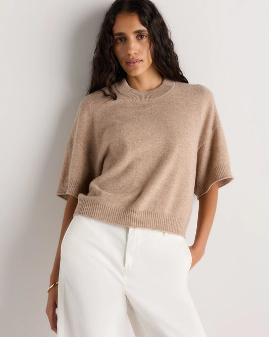 Mongolian Cashmere Cropped Oversized Tee - XS / Oatmeal