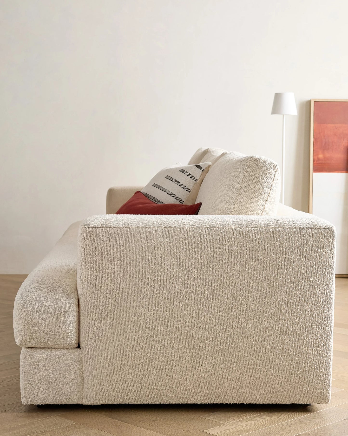 Sierra Curved Arm Sofa in Performance Boucle - 7ft / Linen