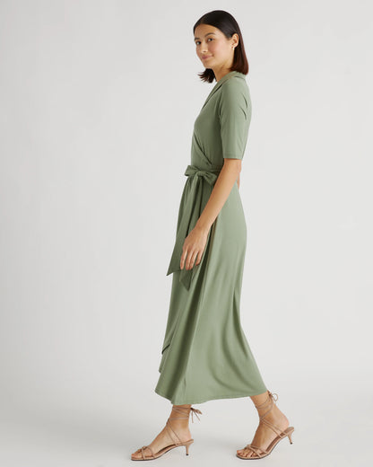 Tencel Jersey Midi Wrap Dress - XS / Brown
