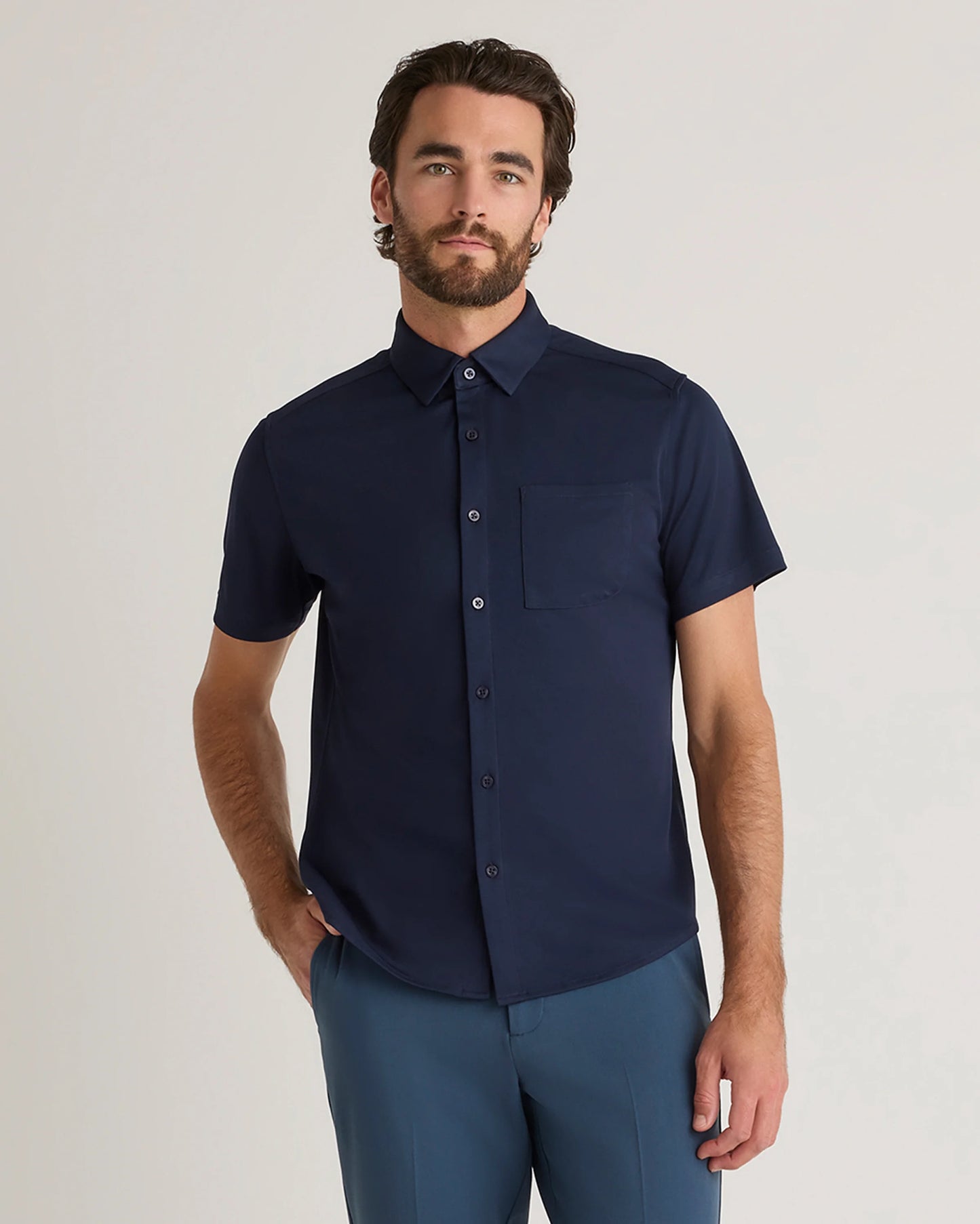 Commuter Stretch Pique Short Sleeve Button Down - S / Black