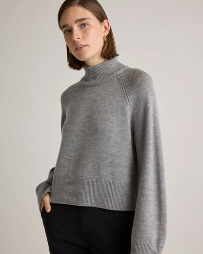 Australian Merino Wool Cropped Mock Neck Sweater - XS / Heather Bone
