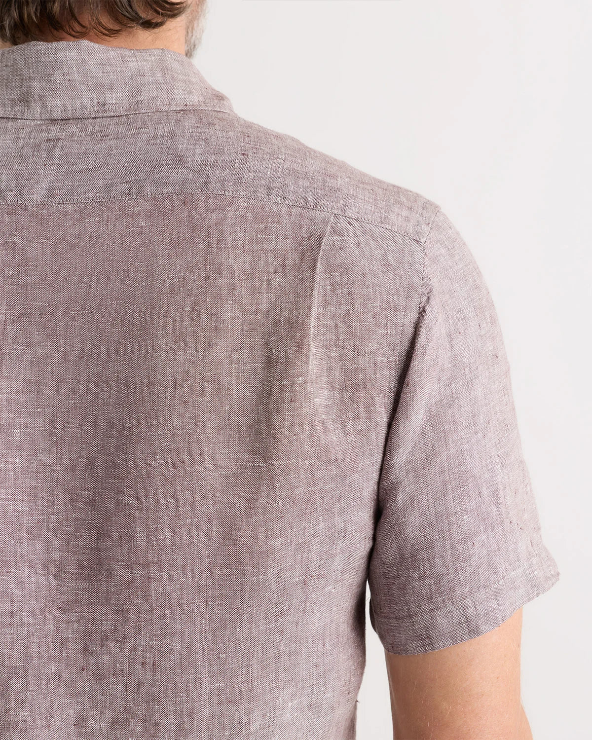 100% European Linen Relaxed Short Sleeve Shirt - XS / Taupe Brown Chambray