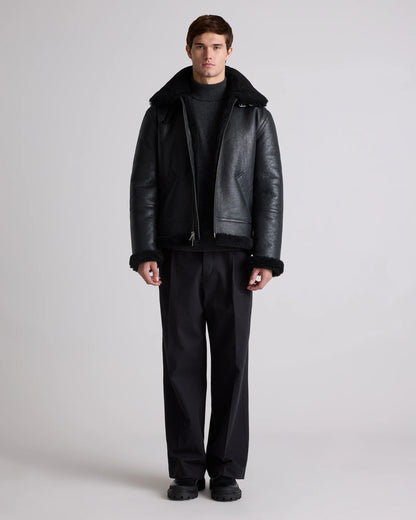 100% Shearling Bomber Jacket - S / Dark Brown