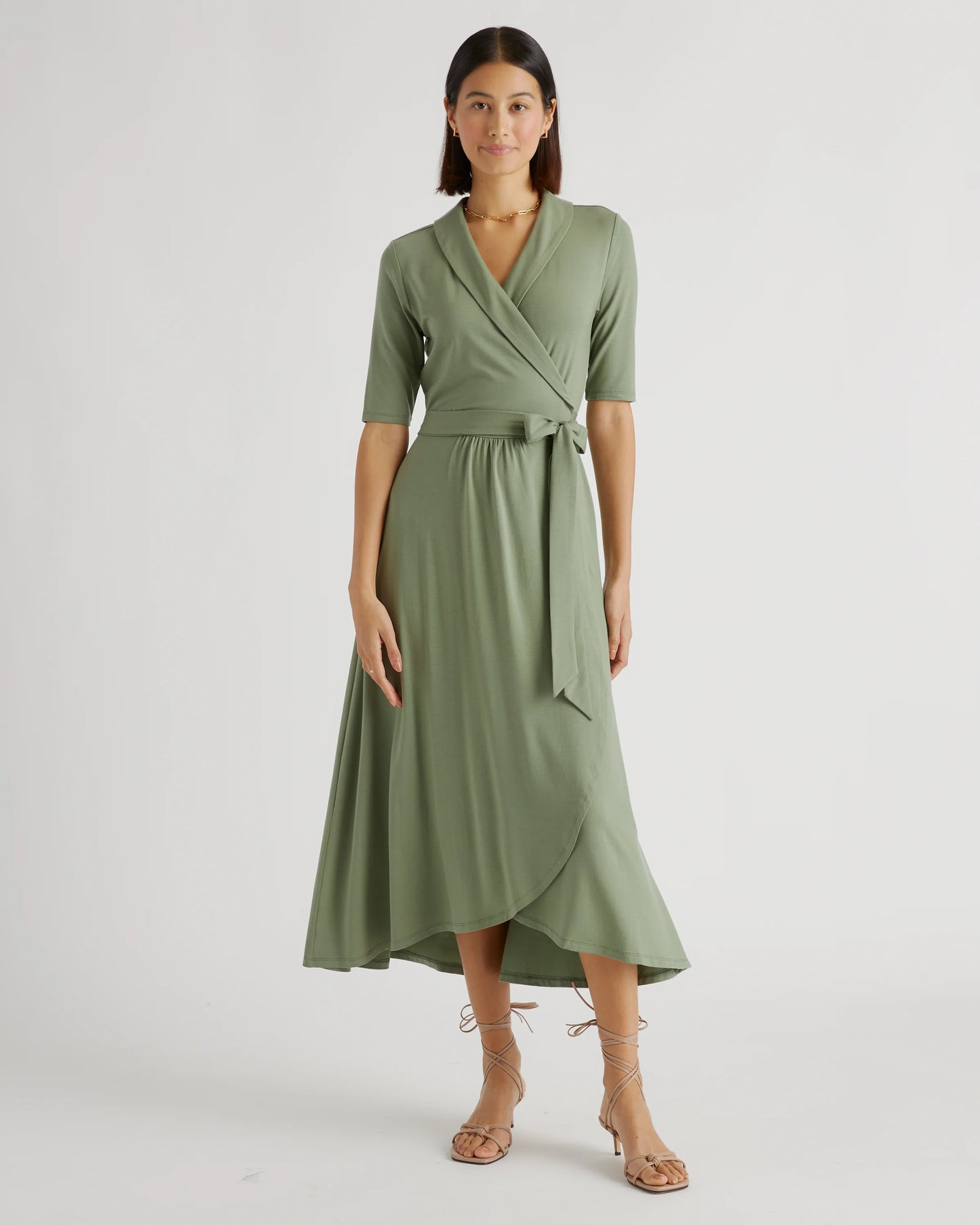 Tencel Jersey Midi Wrap Dress - XS / Brown