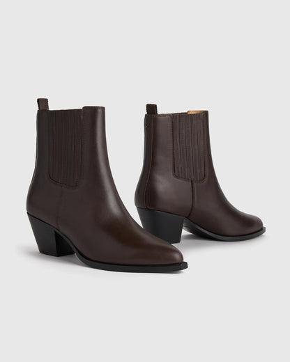 Italian Leather Western Chelsea Ankle Boot - 5 / Coffee Bean