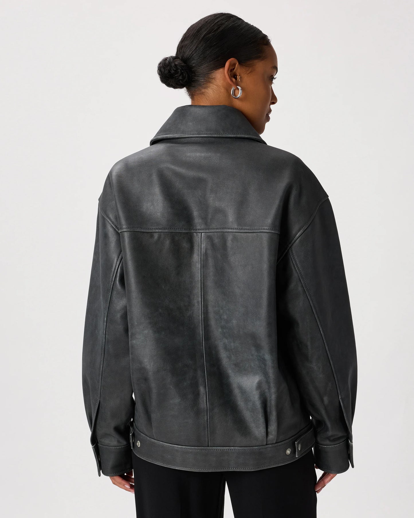 100% Leather Oversized Bomber Jacket - XS / Rich Brown