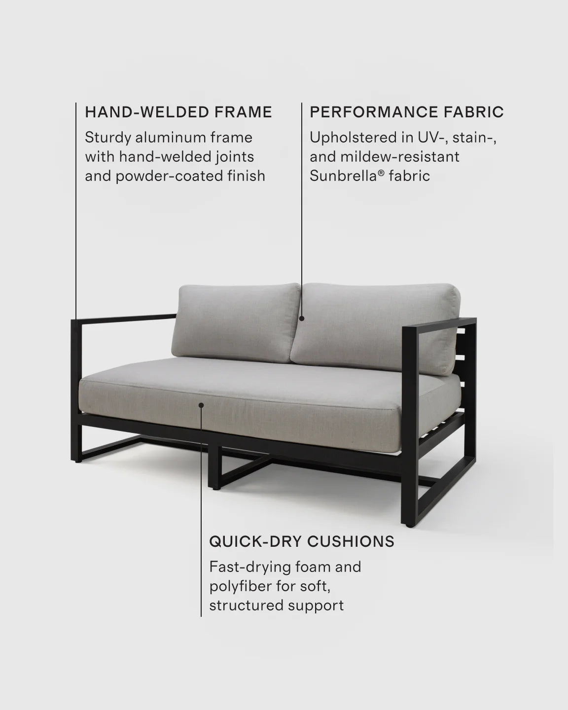 Linear Aluminum Outdoor Sofa - 65" / Dark Charcoal
