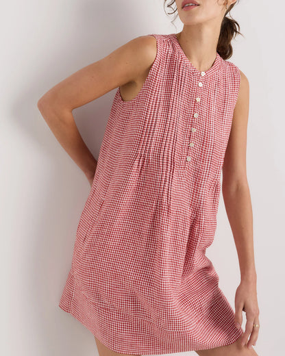 100% European Linen Sleeveless Swing Dress - XS / Classic Mini Gingham
