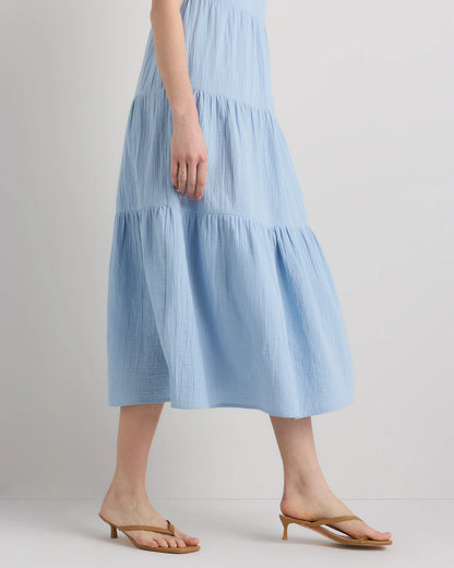 100% Organic Cotton Gauze Tiered Maxi Dress - XS / Indigo Blue