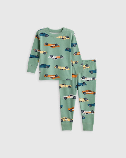 100% Organic Cotton Long Sleeve and Pant Pajama Set - 12-18M / Navy Stripe