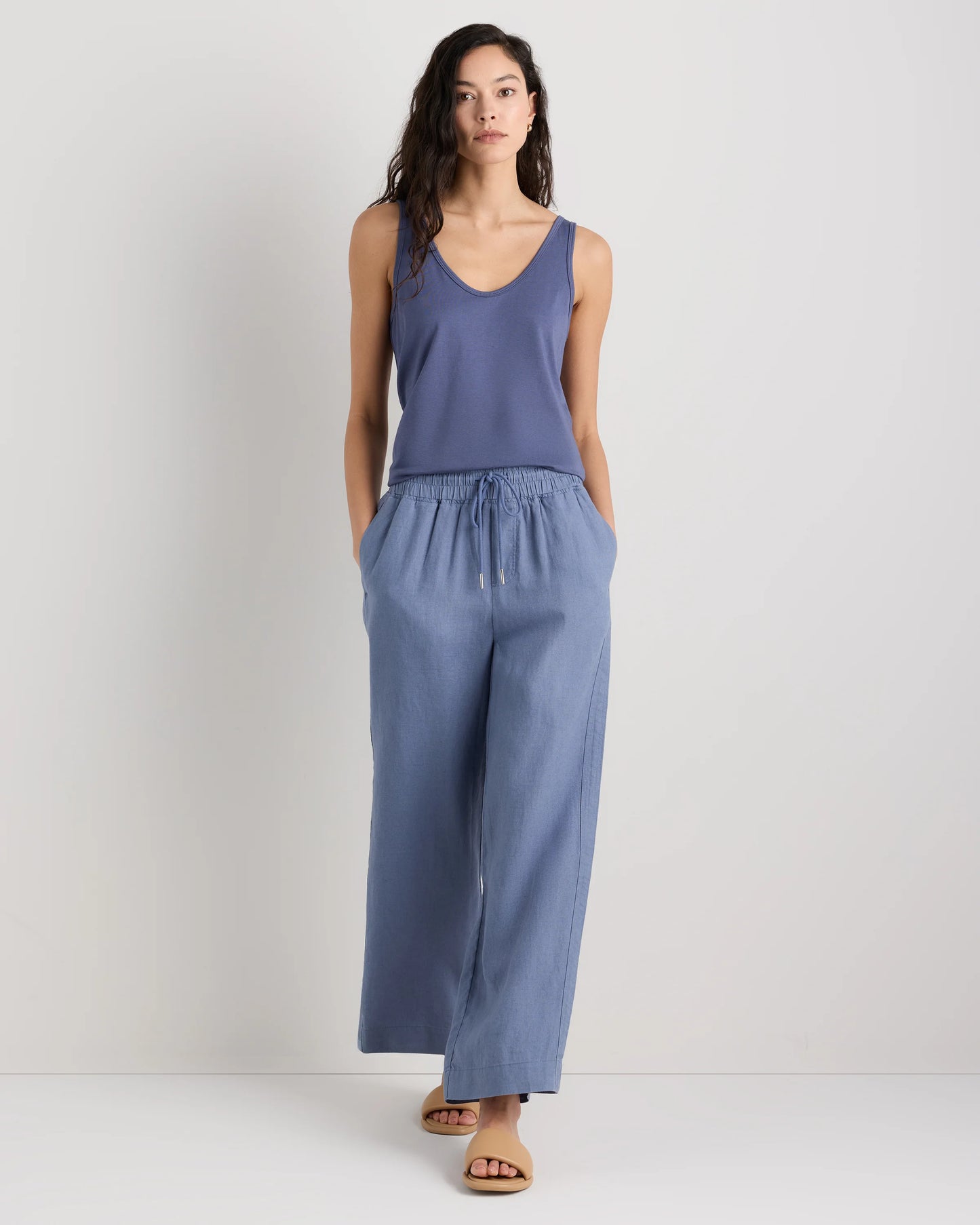 100% European Linen Wide Leg Pants - XS / Bayberry Olive