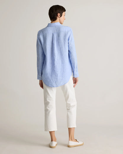 100% European Linen Long Sleeve Shirt - XS / Blue Pinstripe