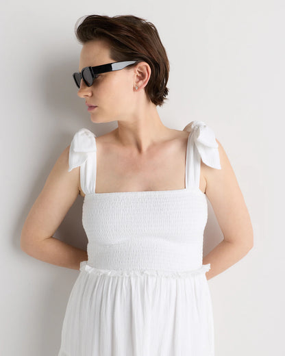 100% Organic Cotton Gauze Smocked Sleeveless Midi Dress - XS / Khaki Gingham