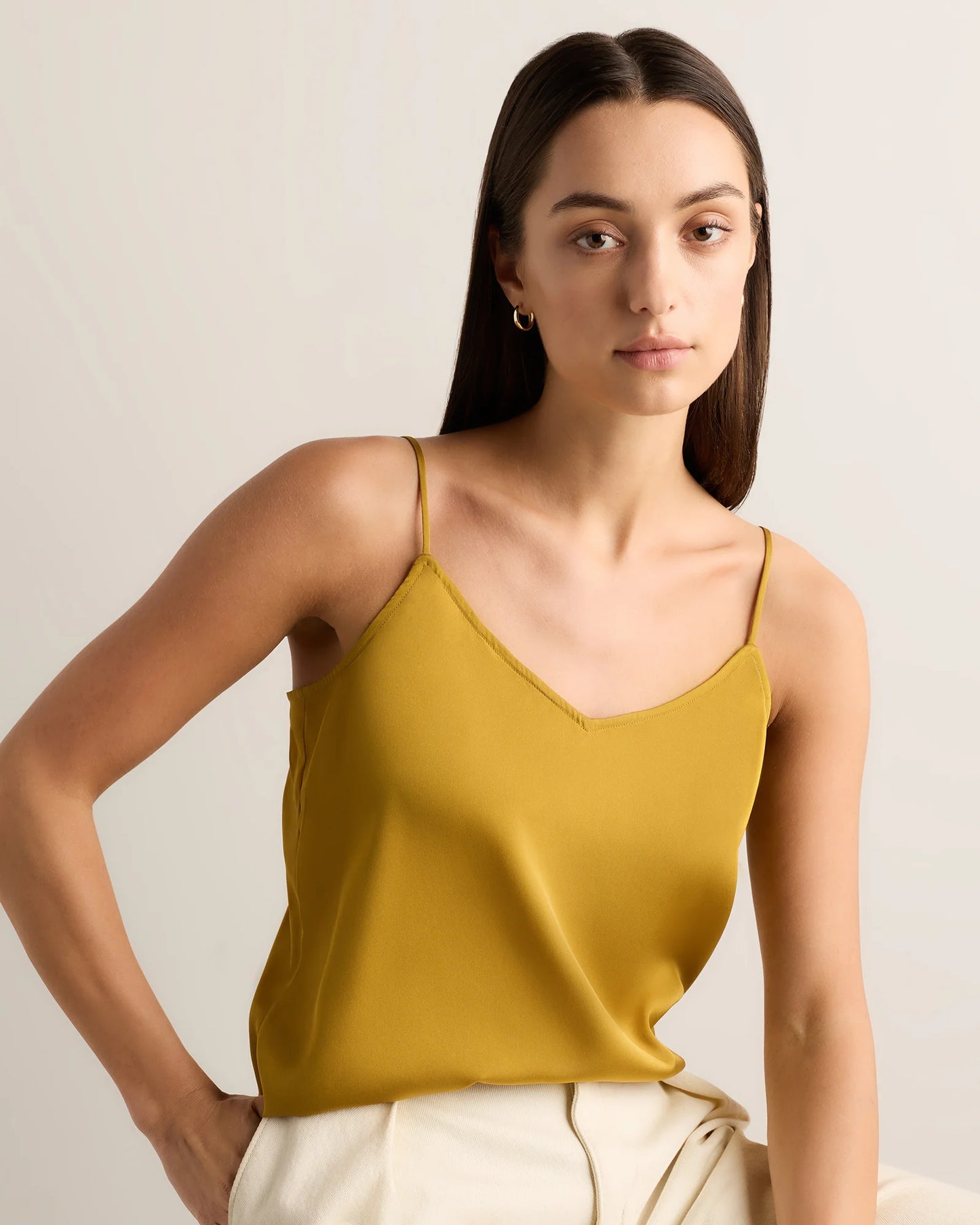 Washable Stretch Silk V-Neck Cami - XS / Ivory