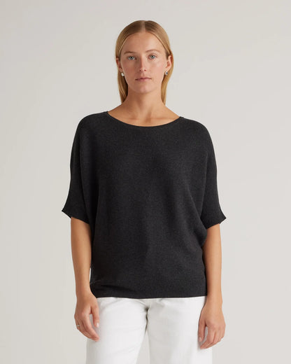 Lightweight Cotton Cashmere Link-Stitch Dolman Sweater - XS / Sugar Stone
