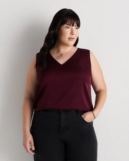Washable Stretch Silk Tank - 1X / Navy