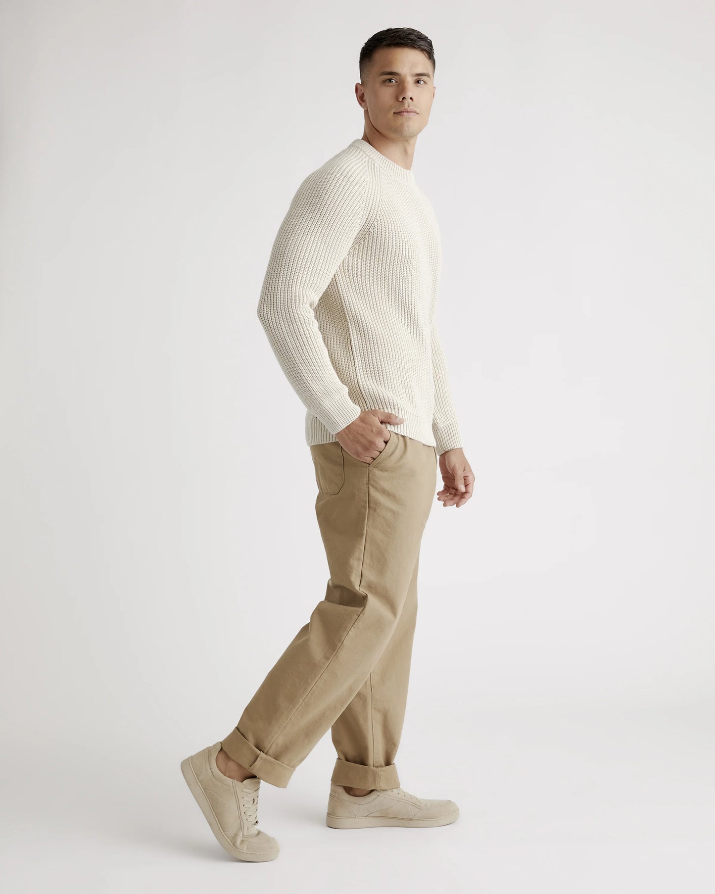 100% Organic Cotton Fisherman Crew Sweater - S / Speckled Beige