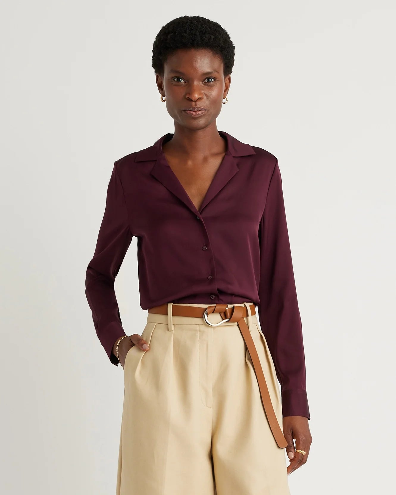 Washable Stretch Silk Notch Collar Blouse - XS / Moonstone Blue