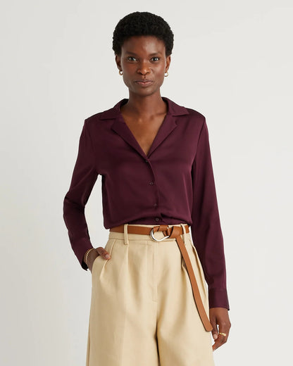 Washable Stretch Silk Notch Collar Blouse - XS / Moonstone Blue