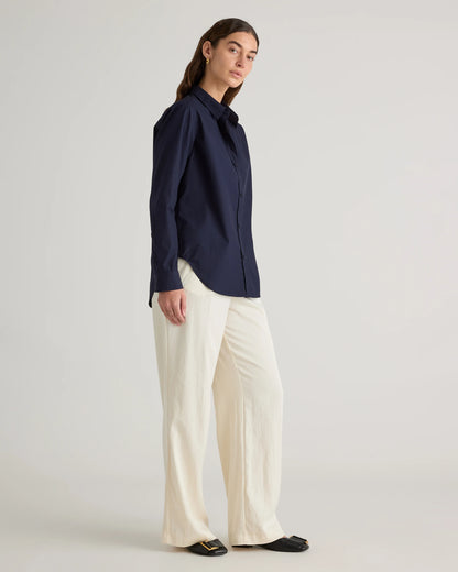 100% Organic Cotton Poplin Long Sleeve Shirt - XS / Delta Blue Double Stripe