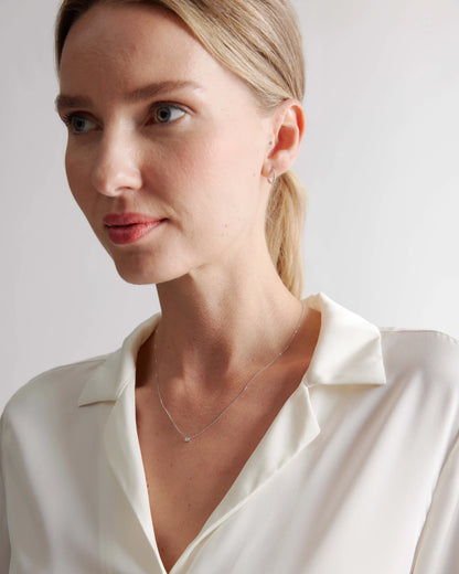 14K Gold Beaded Hoops - One Size / White Gold