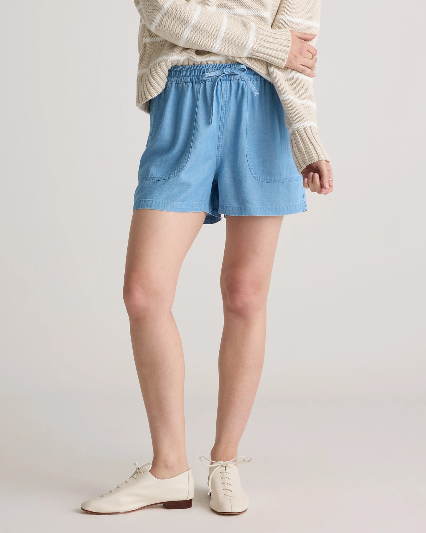 Pull-On Tencel Chambray Shorts - XS / Light Indigo
