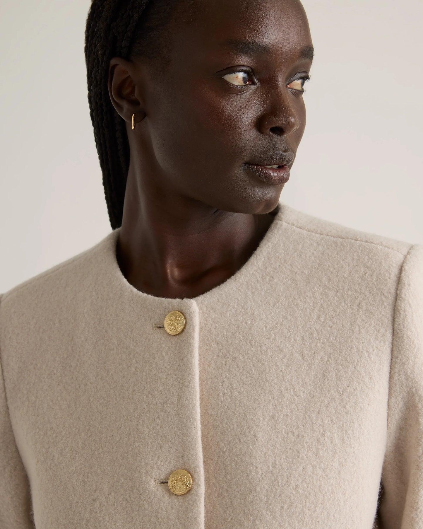 100% Merino Wool Collarless Cropped Jacket - XS / Heather Bone
