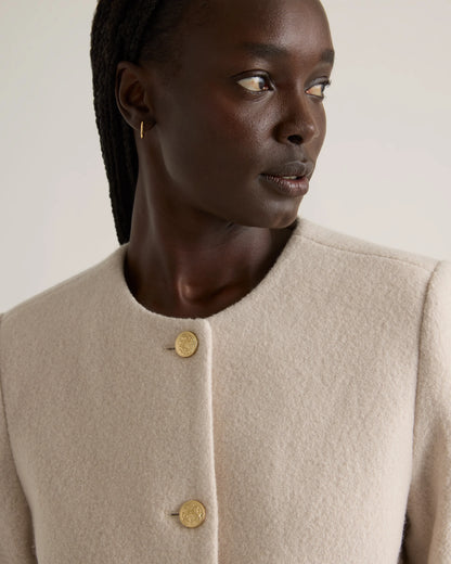 100% Merino Wool Collarless Cropped Jacket - XS / Heather Bone