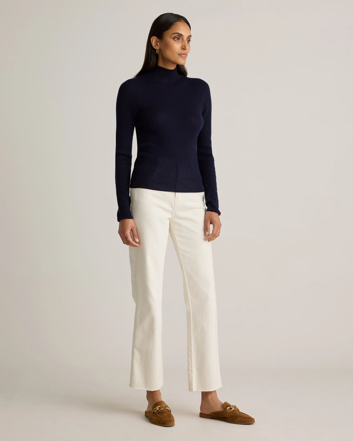 Featherweight Cashmere Ribbed Mockneck Sweater - XS / Deep Navy