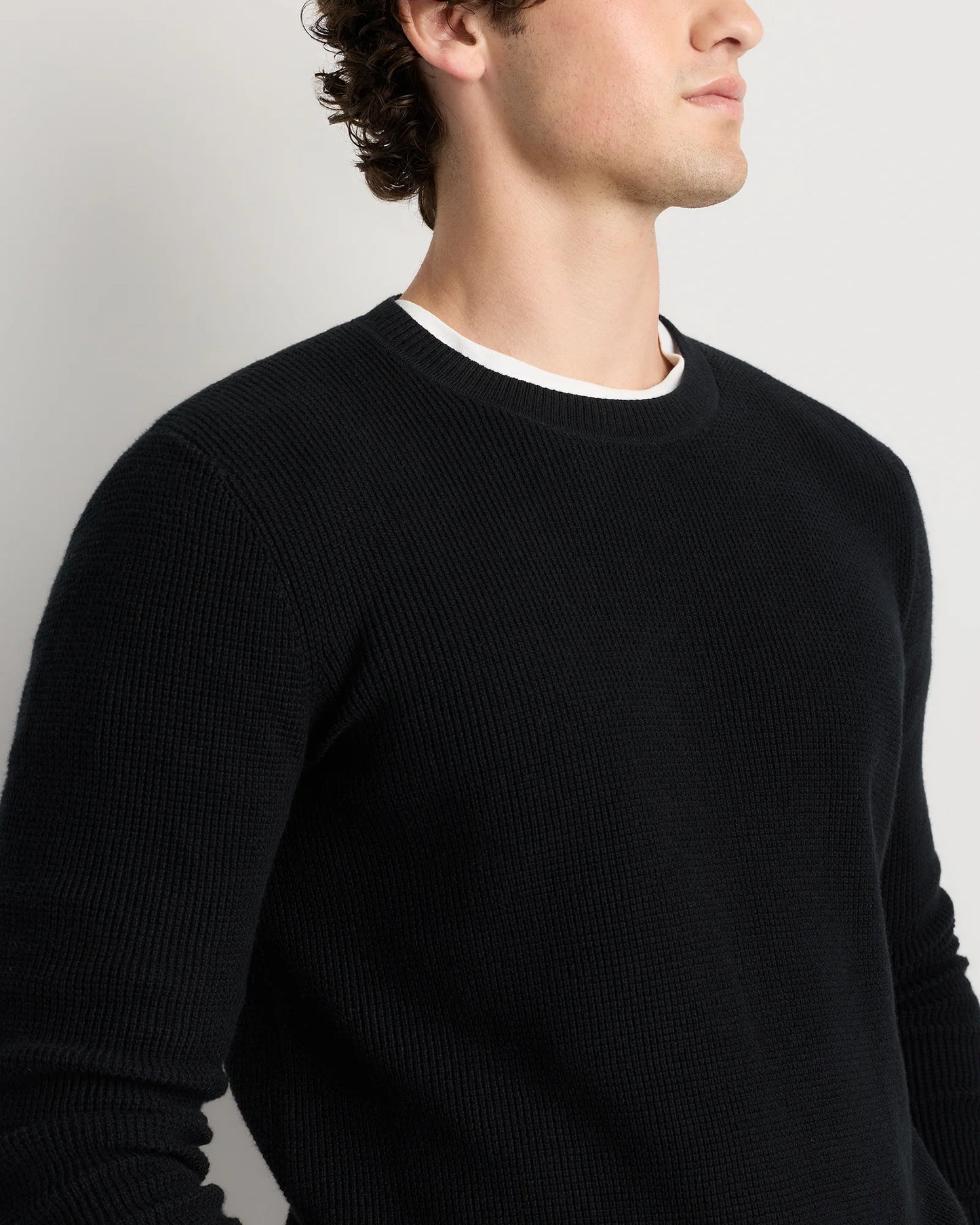 Organic Cotton Cashmere Waffle Crewneck Sweater - S / Bayberry Olive