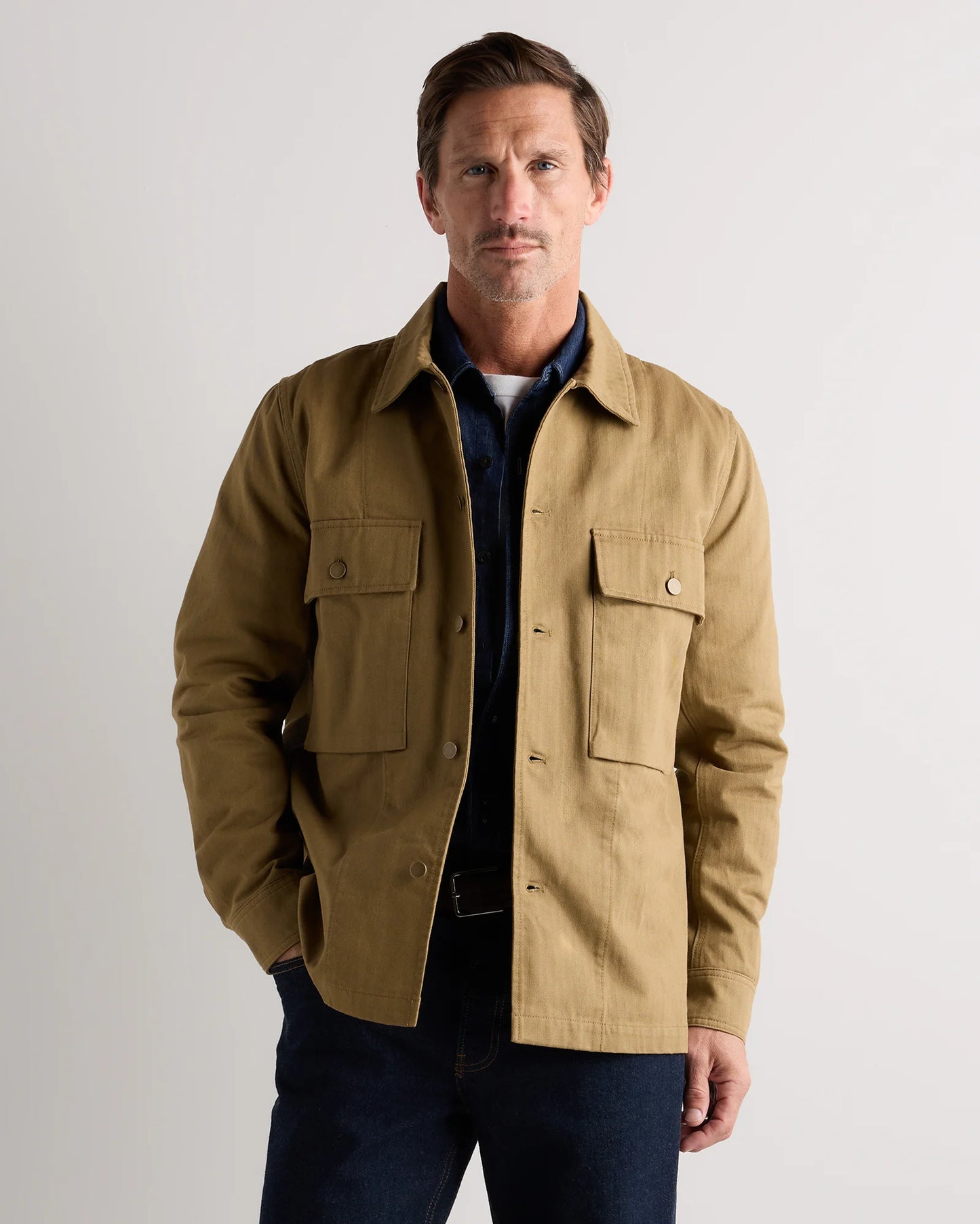 100% Organic Herringbone Twill Shirt Jacket - S / Military Olive