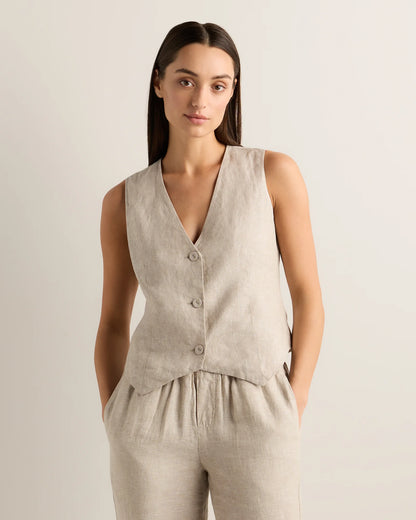 100% European Linen Vest - XS / Blue Pinstripe