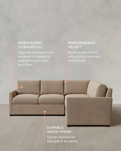 Brennan L Sectional in Performance Velvet - 99x99 / Taupe