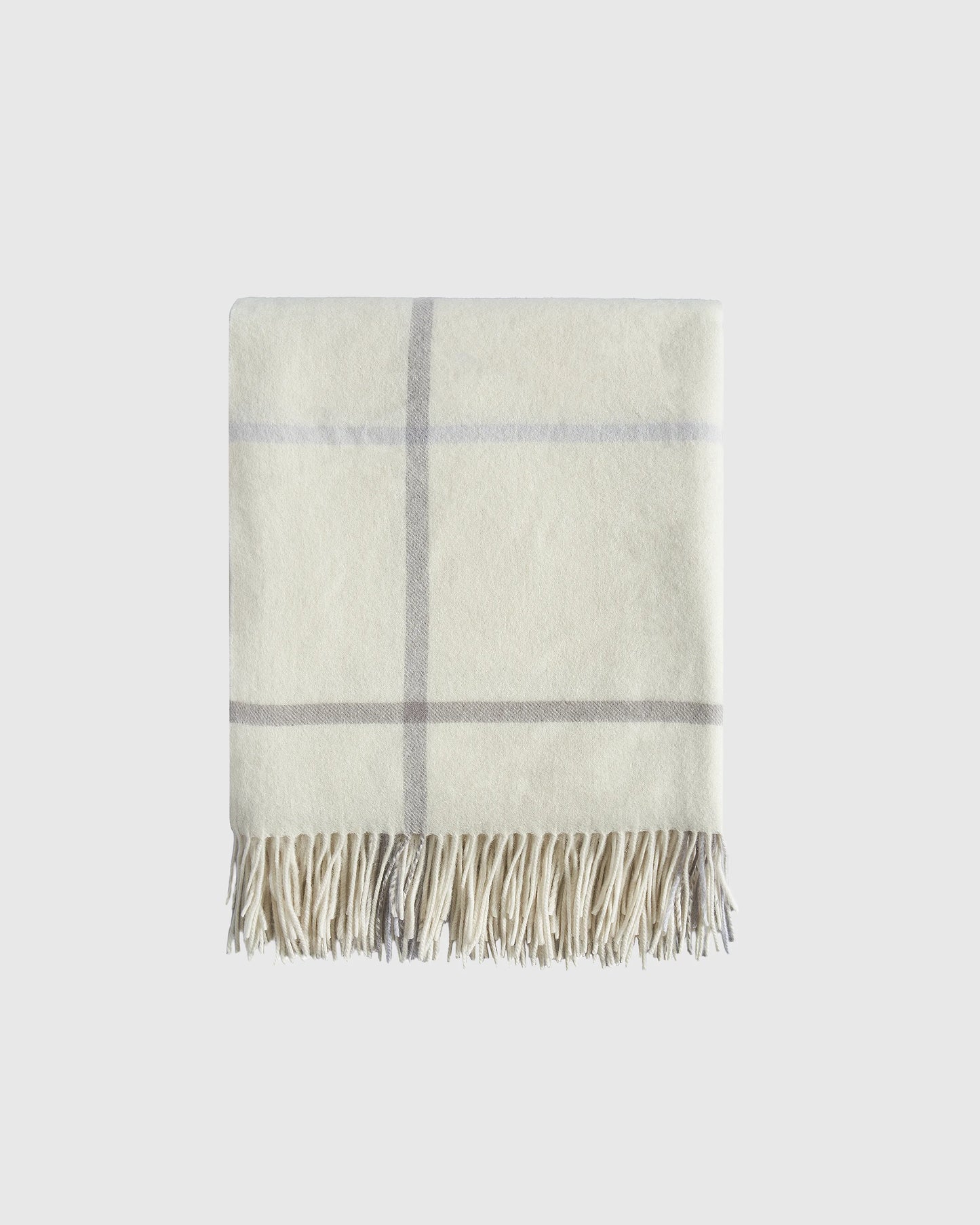 Mongolian Cashmere Plaid Throw - 50x60 / Ivory/Grey Plaid
