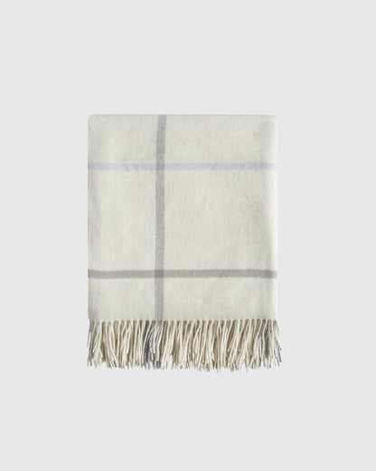 Mongolian Cashmere Plaid Throw - 50x60 / Ivory/Grey Plaid