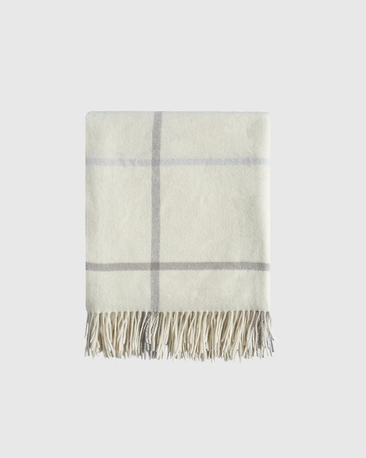 Mongolian Cashmere Plaid Throw - 50x60 / Ivory/Grey Plaid